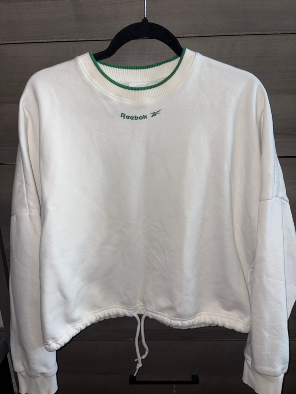 Vintage Reebok White Crewneck Sweatshirt with Green Trim Size Medium